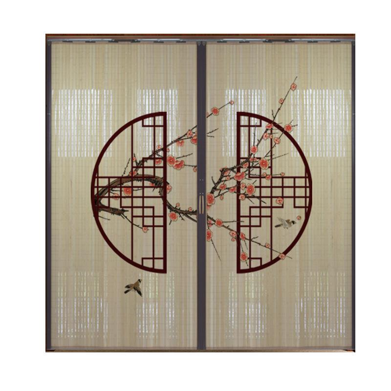 印花竹帘推拉门帘卷帘家用屏风厨房中日式折叠移门隔断简易饭店