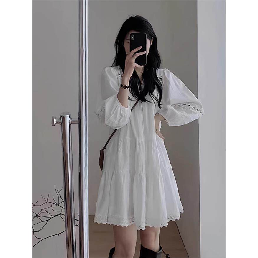 法式白色衬衫连衣裙女2025新款秋季小个子巨好看新疆云南旅游穿搭