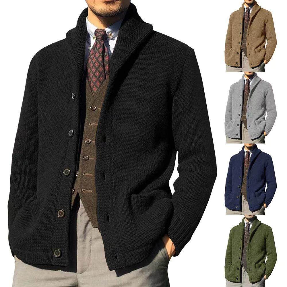 Men's woolen sweater cardigan, warm commuting sweater