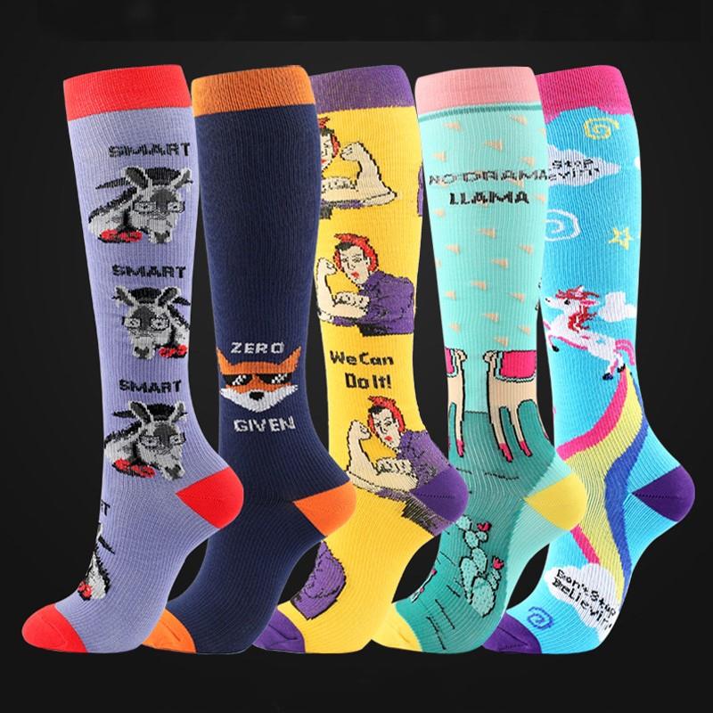 Cartoon Animal Rainbow Compression Socks for Women Girls Spo