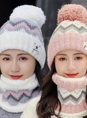 Winter Women Plush Velvet Hats Neck Warmer Hat Scarf Set Bea