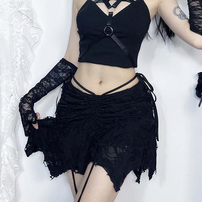 Irregular half skirt women 短裙 暗黑款休闲破洞不规则半裙女