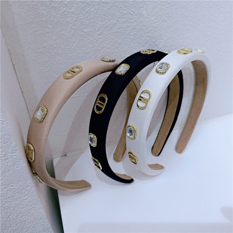 韩国东大门ins小香风海绵发箍高颅顶水钻猪鼻子字母头箍百搭发卡