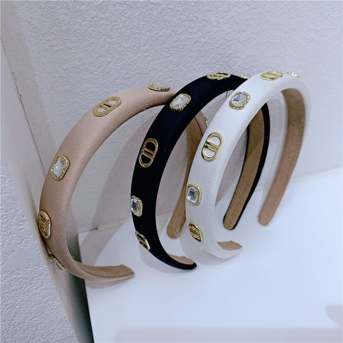 韩国东大门ins小香风海绵发箍高颅顶水钻猪鼻子字母头箍百搭发卡