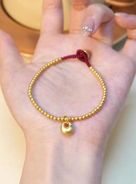 2025手工定制鎏金圆珠法国潮DIY平安喜乐小胖手链潮流点钻装饰品