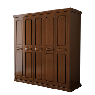 实木衣柜对开门组装 简约现代中式 二三四五六门整体橡木加顶柜衣橱
