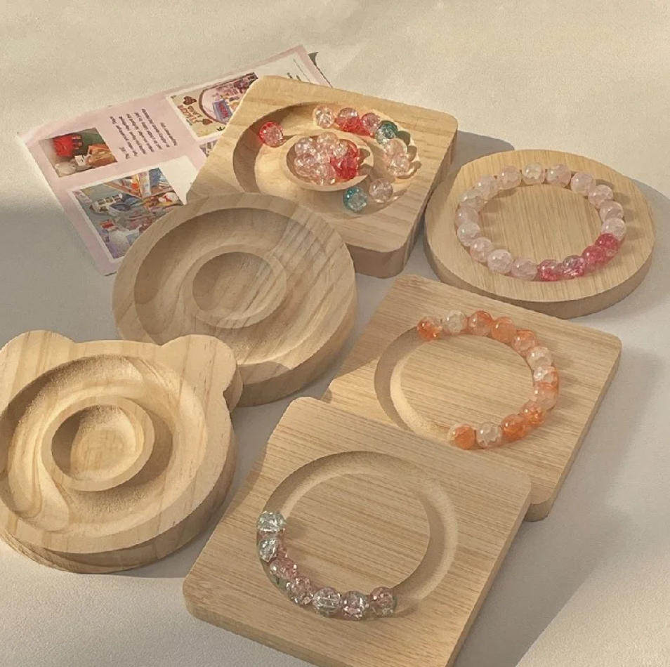 实木首饰展示盘首饰托盘diy材料串珠盘手串手链手镯文玩收纳盘小
