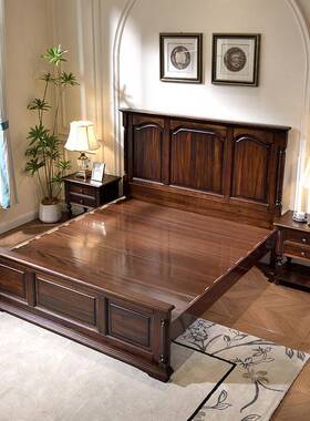 美式乡村风复古全实木双人床KLSD-802大床主卧婚床平头高大气储端