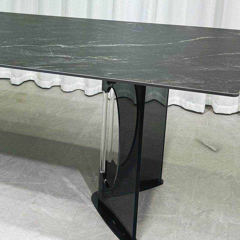 黑色亚克力桌实用约风格长方吃形餐饭桌子网红风简易设计简岩板桌