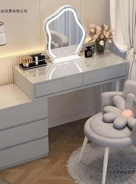 奶风梳妆台现妆GLZ代简约收纳柜床头柜台化妆一体书桌伸缩化油桌
