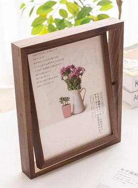 黑胡桃木质相框座可旋转克力照片56301支亚架底办质公桌面摆件木