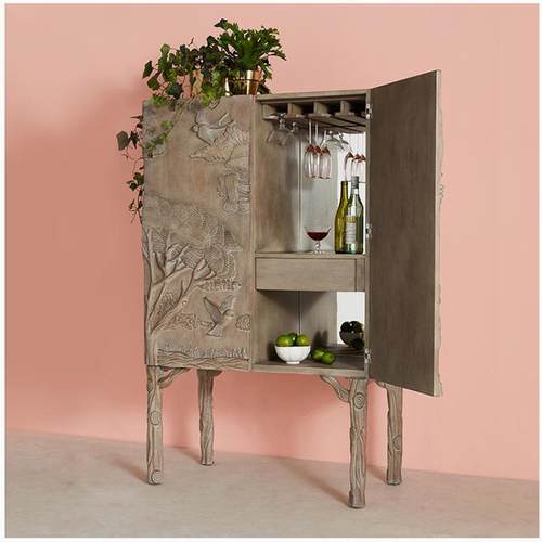 美式复古实木花雕酒柜餐边柜式客法厅实木雕浮885装饰柜酒柜家具