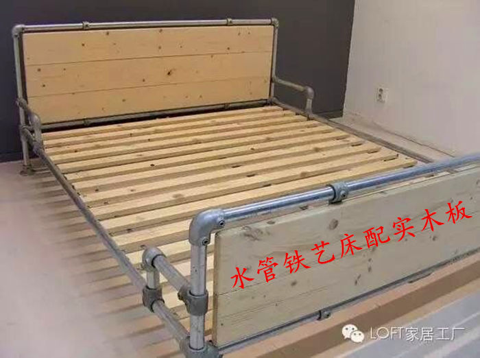 复古工业风水管铁艺金属床酒店宾馆旅馆单双人床卧室钢木床公主床