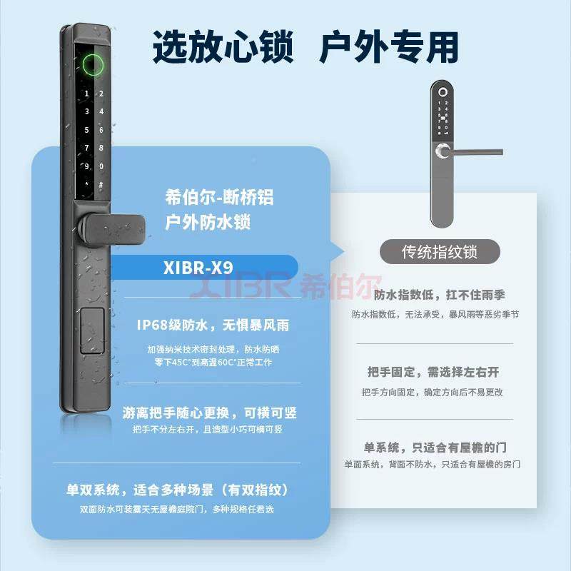 断桥铝防水平指纹锁塑钢璃推拉移zzy75095玻门商铺密庭院门码锁