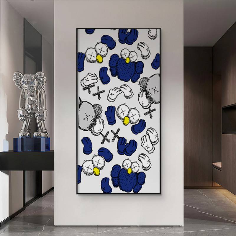 芝麻街 现代简约风格玄关装饰画酒店走廊挂画kaws书房红蓝色壁画图片