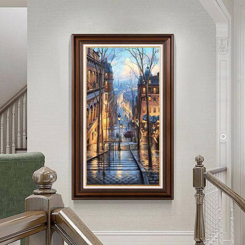 美式装饰画玄关走壁画复古建筑VGI式油客廊厅挂画画餐厅法欧式墙