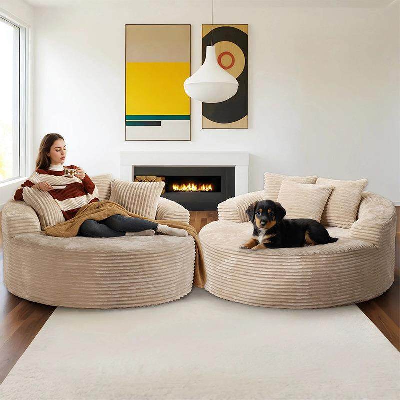 圆形UEF懒人单人沙毛发椅绒纯海绵沙兔床无骨架客厅压缩沙发发