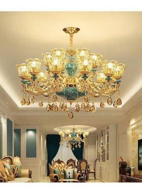 复式楼大灯别87909墅瓷客厅三层陶欧水晶灯式楼中楼吊大厅楼梯间