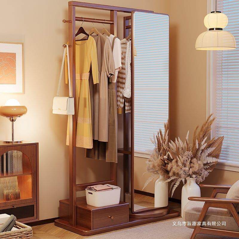 全实木衣帽门架一体镜衣穿镜落地衣架客厅卧室入户家用全挂100666