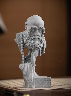 20240723中悟道达摩祖师式茶摆件青砂石鱼饰缸造宠景家居客厅玄关