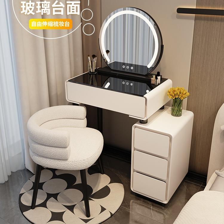 网红小户型梳台卧室60CM现卧代简约224DPU新款奶油风主妆斗柜0一