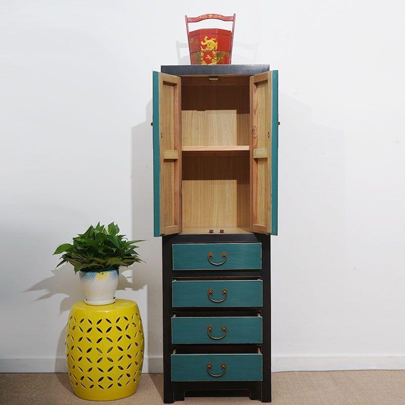 新中式复古实FNO木小室柜卧隔断装饰童衣柜绘立柜高柜储物彩儿收