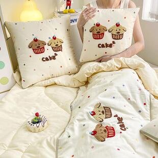 全棉蛋糕小狗一抱枕被纯办公室午棉YNI休抱枕被子二载合车靠枕午