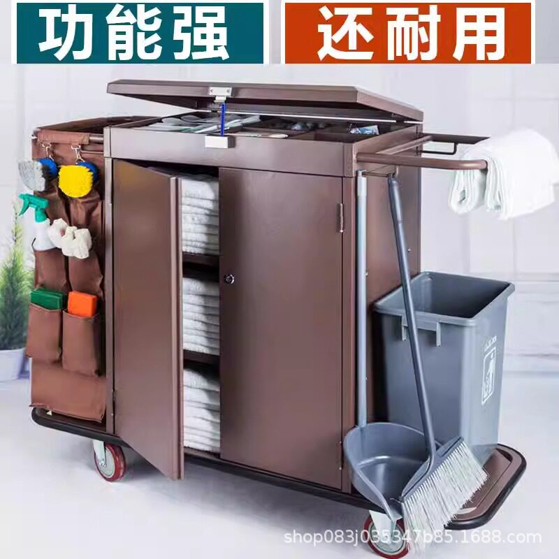 酒店宾馆客房带门带盖带锁多功能手推布草车保洁服务车清洁工作车