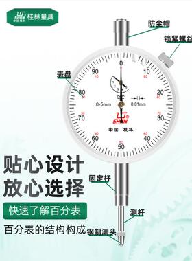 GL桂林百分分表0-表3-5-10-20mm杆小表盘杠百分表千指示223头套