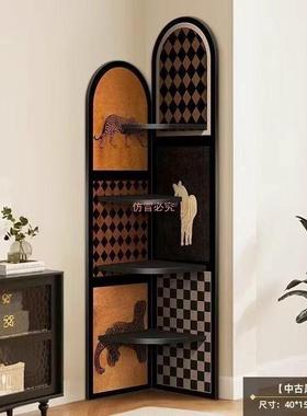 中件古风屏边柜26963风落地摆客厅电视柜旁转角柜复古置物架多层