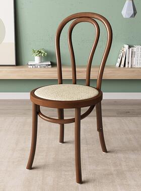 藤编复古全17845木用美式法式索耐特实餐书椅阳台桌靠背椅简约中