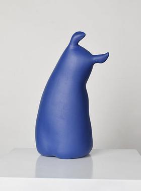 橙色忧郁猪轻奢客蓝厅电视柜意可爱色创小动猪物雕塑BUF摆件软装