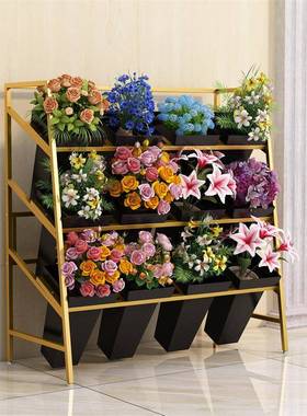 轻奢桶艺多层花店花架可移阶梯式鲜花收NQQ纳架展示架花动卉置铁