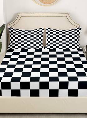 跨格床单黑格子床白上用品床笠套装AJCL0006适合儿童成境人房间网