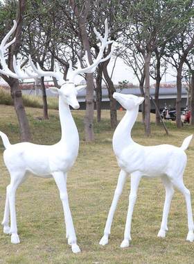 玻璃抽钢象梅花鹿雕塑户外商公品园林景观麋13243鹿动物场装饰落