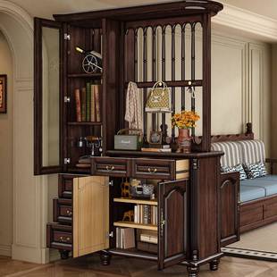 中古风实木屏风柜入户玄关黑对胡桃酒柜门客YPJ厅沙发隔木断储正