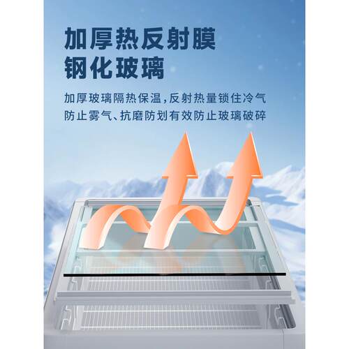 式玻璃盖卧板柜商用大容冷量藏展示柜冰箱透明岛冰柜冷冻保075328