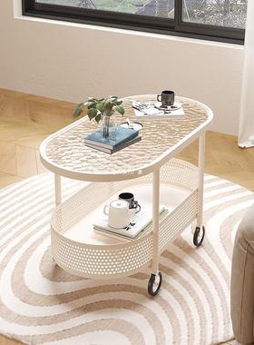 奶油风移动户茶几小边型客厅家用沙发几桌带轮床可头85793玻璃小