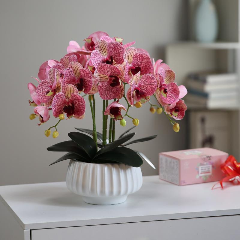 现DK家居仿真摆花蝴代蝶兰盆景件高档客厅电视柜花艺栽装饰花盆假