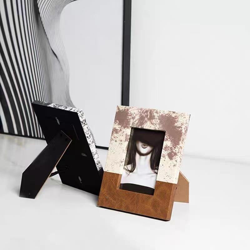 RDV意式极简灰棕色意毛皮纹相框件样板房摆卧室床柜头桌面创相框