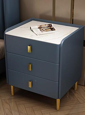 轻奢三加高全实木30231岩板床头柜现代约卧室抽夹缝蓝色床储物边