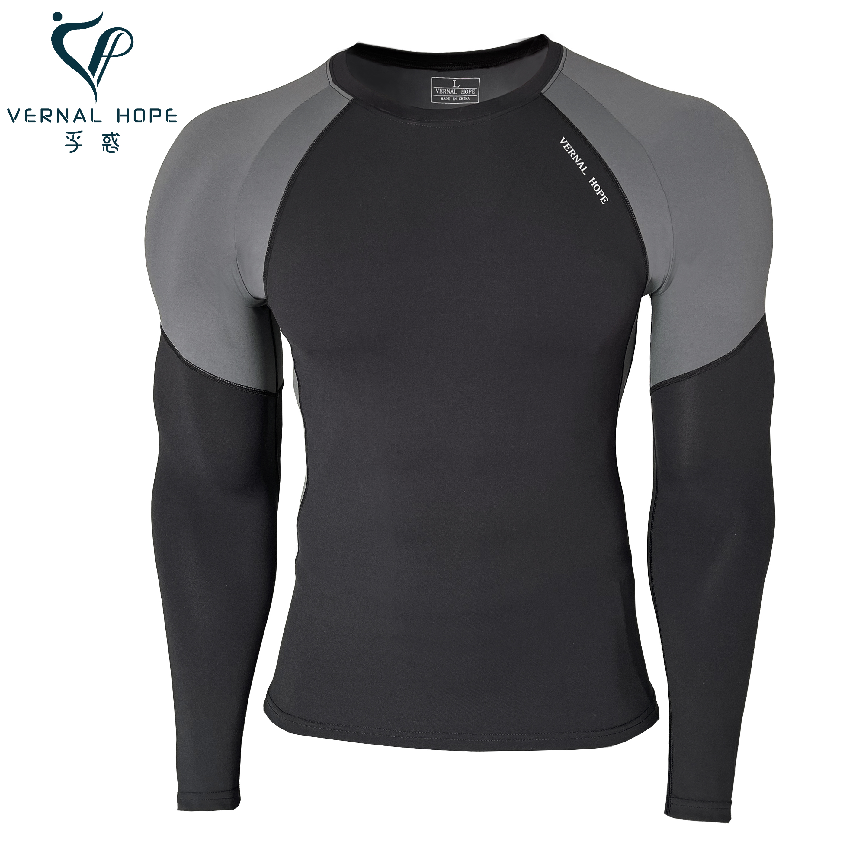 VERNAL HOPE男子运动训练紧身衣健身加绒长袖速干弹力跑步压缩衣