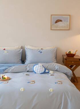 全棉天选小5狗系列卡通毛巾绣0刺绣四件套股双纯棉儿童房lt床品