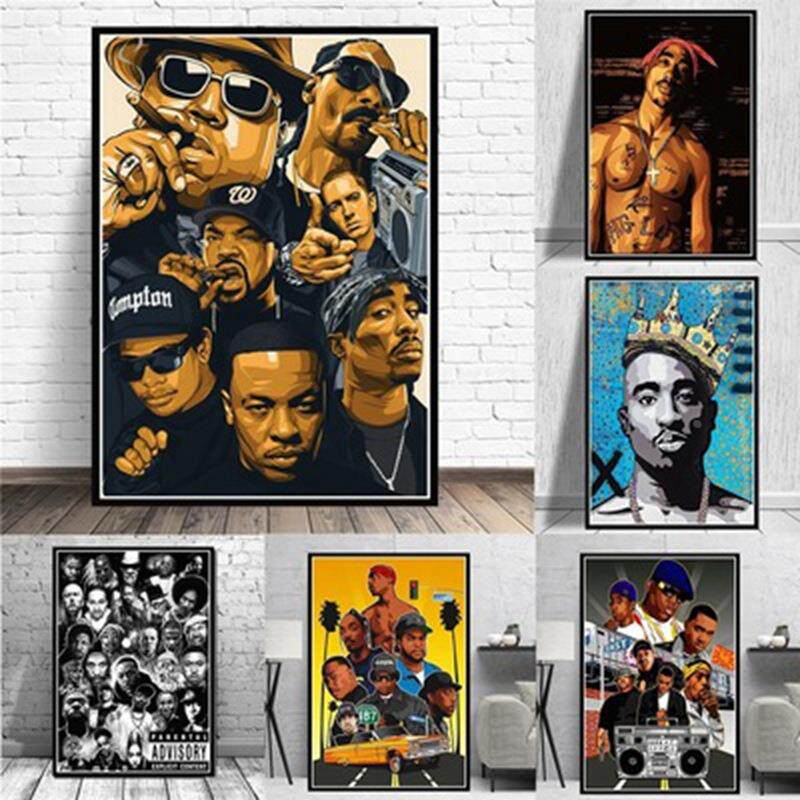 黑人说唱嘻哈歌手海报挂画 复古风格家居墙壁装饰框帆布画画芯