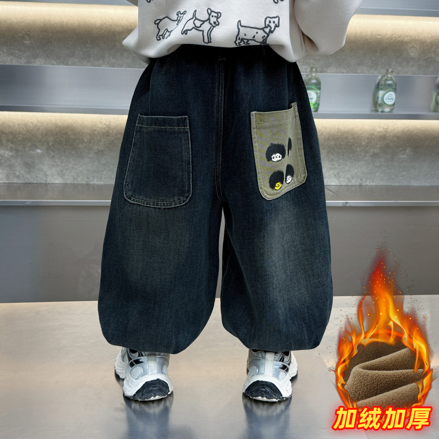 儿童痞帅冬一体绒裤子炸街灯笼裤