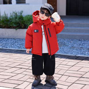 白鸭绒外套男孩 男孩加厚儿童冬季 男童羽绒服2025新款 痞帅宝宝冬装