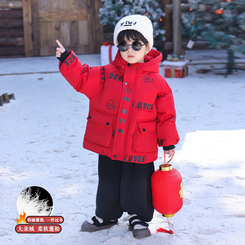 儿童冬装红色新年加厚羽绒服棉袄