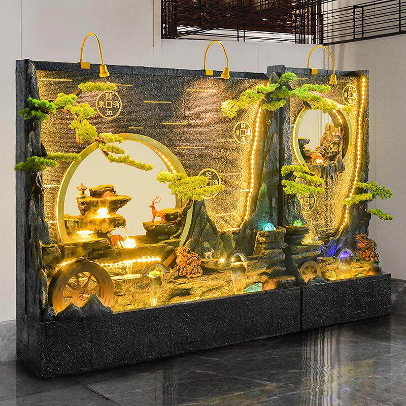 新中式假山水幕墙流水屏风摆件公司酒店大堂景观装饰花园庭院水池