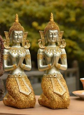 泰国跪侍女摆件雕刻礼仪迎宾家居装饰工艺品玄关摆设开业结婚礼品