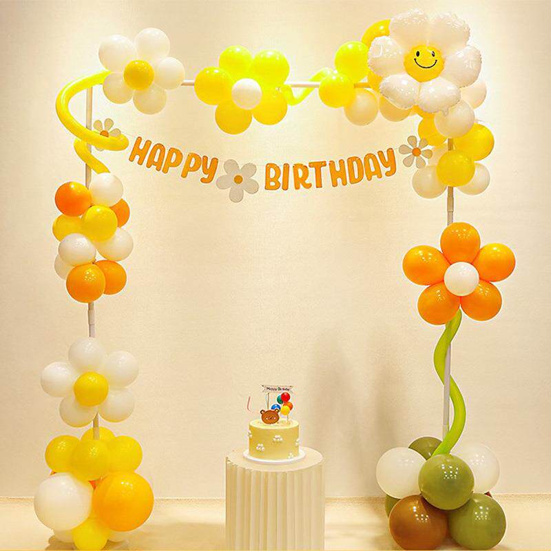 ins风雏菊方形生日拱门气球套装布置宝宝周岁生日装饰男女孩现货